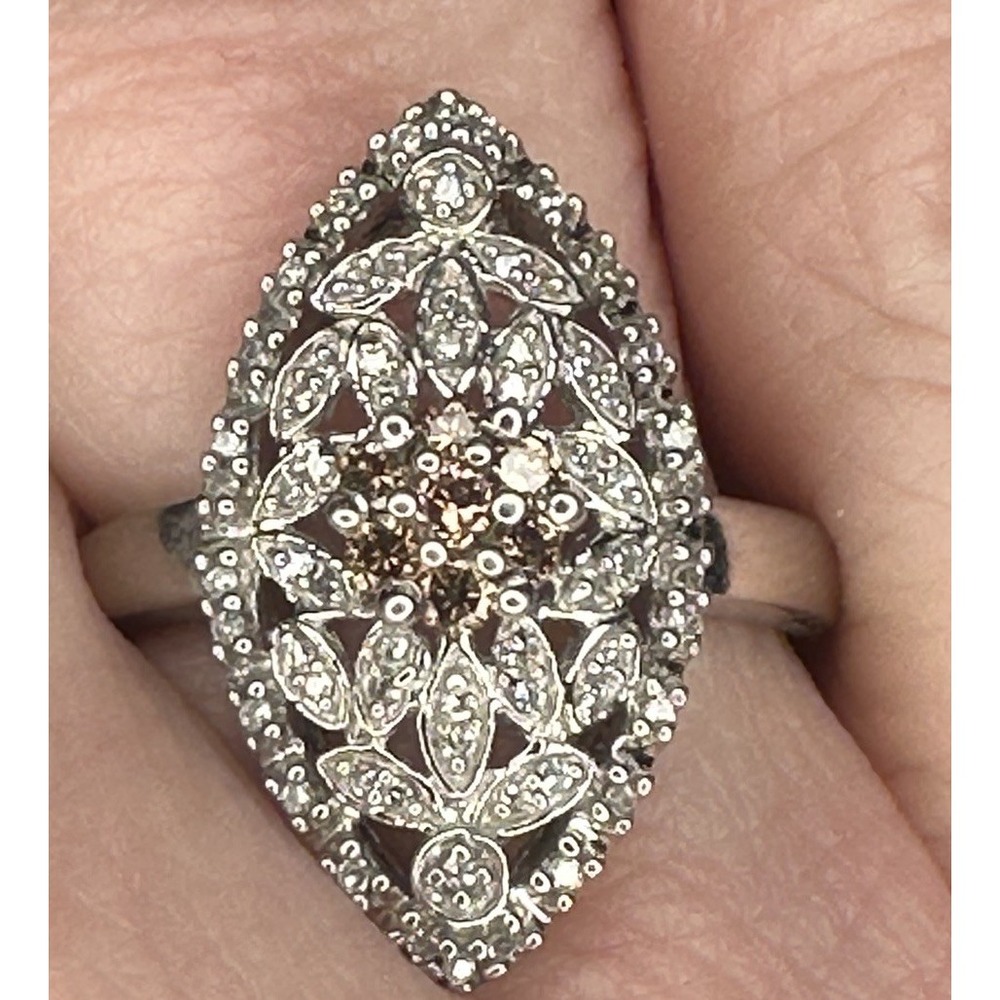 JANE SEYMOUR 925 SILVER WHITE & CHAMPAGNE DIAMONDS Ring SZ 7.25